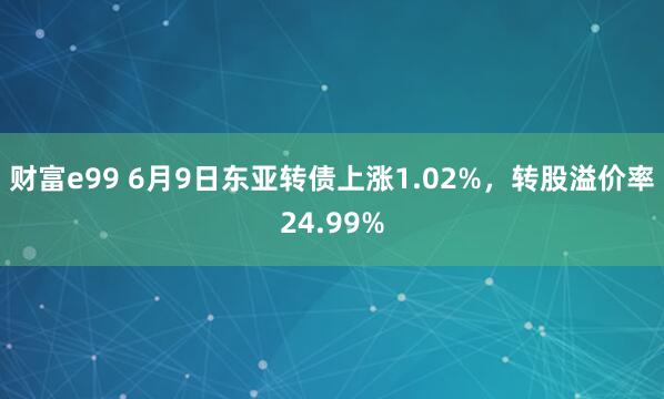 财富e99 6月9日东亚转债上涨1.02%，转股溢价率24.99%
