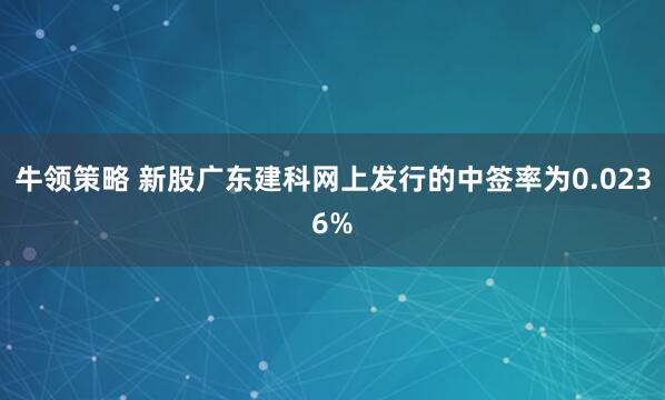 牛领策略 新股广东建科网上发行的中签率为0.0236%