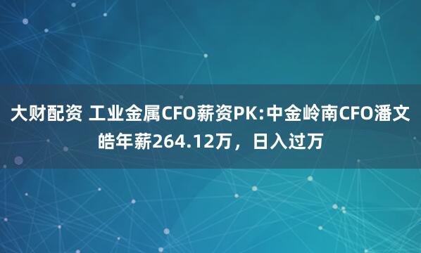 大财配资 工业金属CFO薪资PK:中金岭南CFO潘文皓年薪264.12万，日入过万